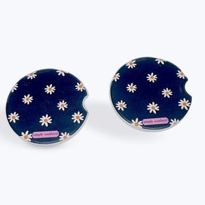 SIMPLY SOUTHERN set of 2 Ceramic Car Coasters in Daisy Floral pattern